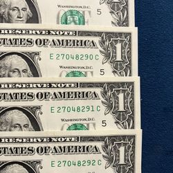 Lot of 4 sequential one dollar.289.290.291.292