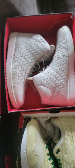 White Woven Leather High-Top Sneakers