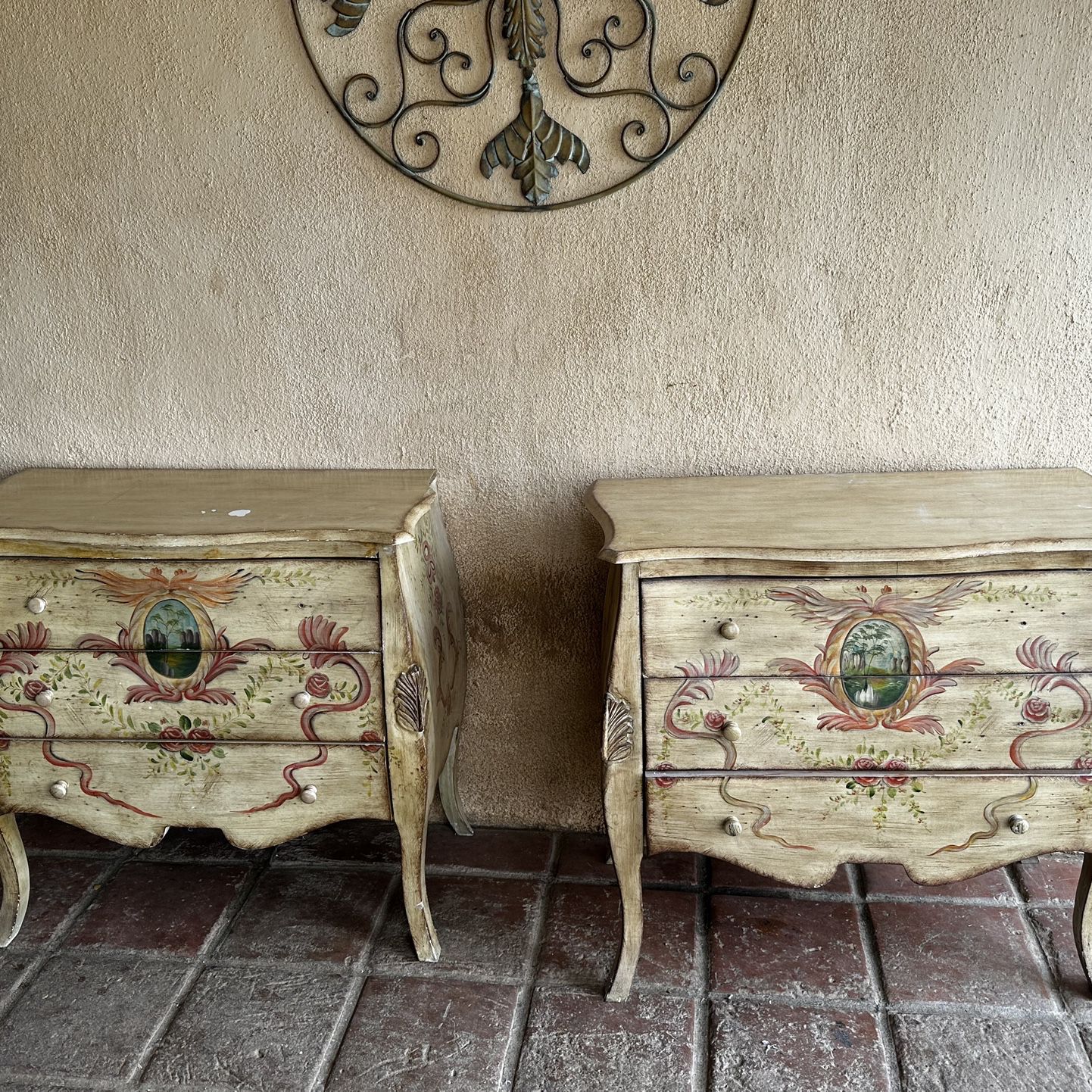 BOMBE 3 DRAWER, DRESSER/CHEST, HAND-PAINTED WITH “DISTRESSED” ACCENT ($250)