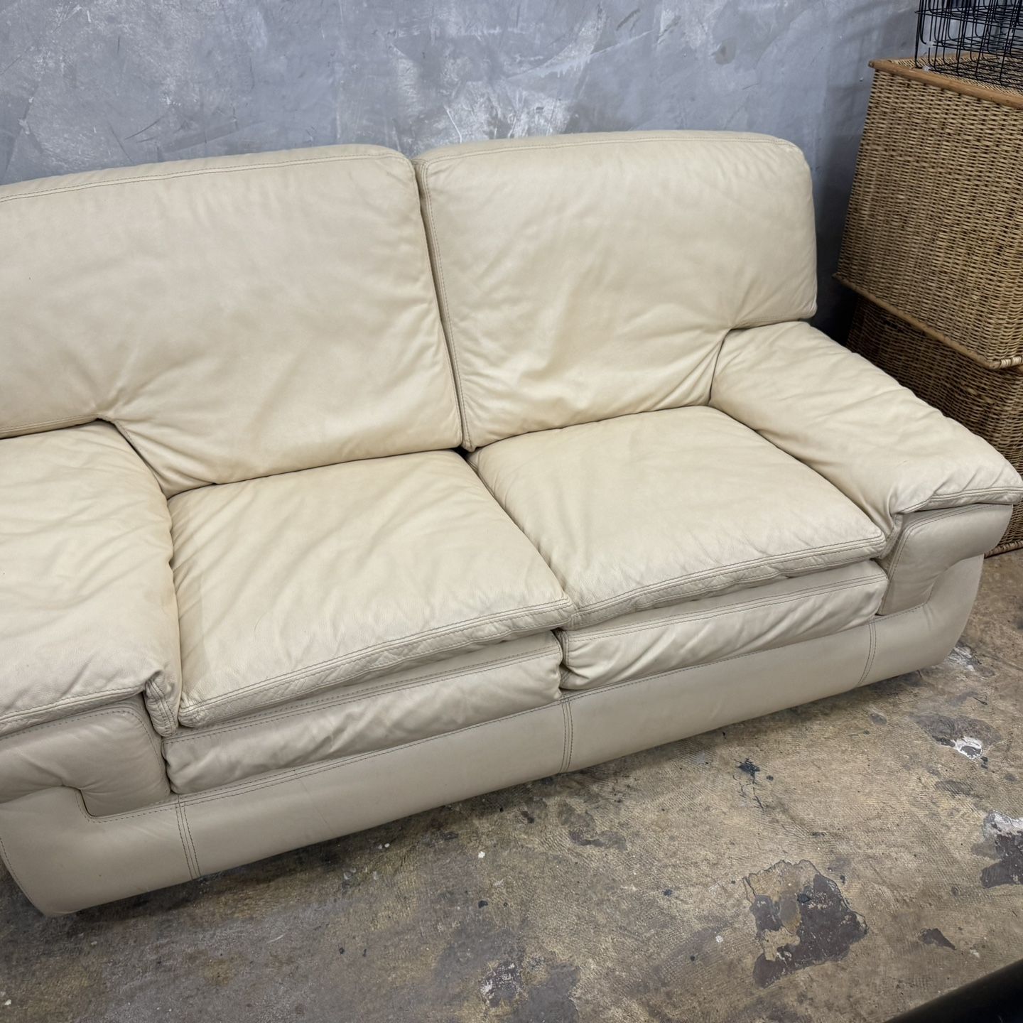 Vintage 1990s Roche Bobois Crème leather Sofa made in France