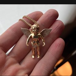 14k Yellow gold diamond Angel Pendant