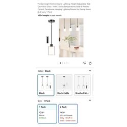 Brand new Light Kitchen Island Lighting, Height Adjuatable Rod Clear Dual Glass - with 3 Color Temperatures Bulb & Remote Control, Farmhouse Hanging L