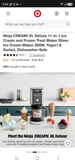 Ninja CREAMi XL Deluxe 11-in-1 Ice Cream and Frozen Treat Maker Silver: Ice Cream Maker, 800W, Yogurt & Sorbet, Dishwasher-Safe