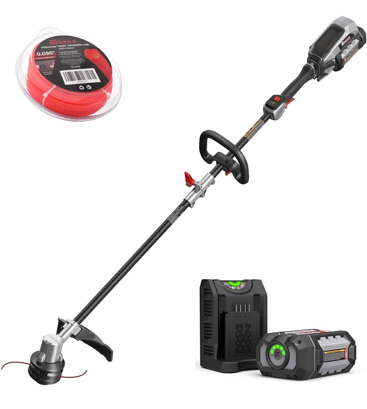 Cordless Weed Wacker, ENHULK 58V 16" String Trimmer - Carbon Fiber, 3-Speed Setting, Brushless Trimmer with EZ-HMI LED Control Panel, Fast Load Bump F