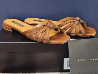 Ralph Lauren Collection Brown Leather Strappy Slides - 37B