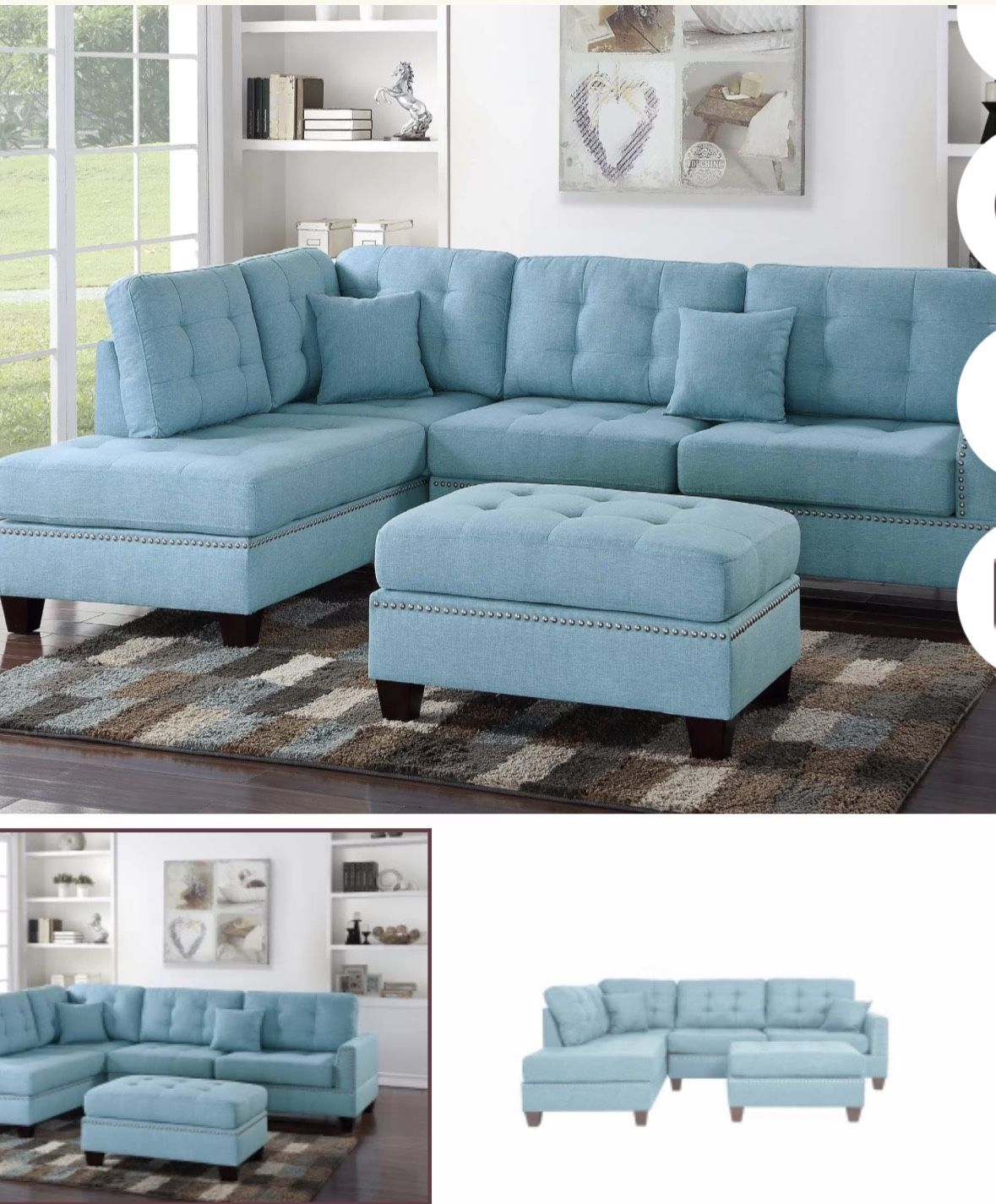 3 Pc Sectional Set With Ottoman