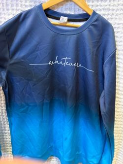 Navy and Blue Ombré Long-Sleeve “Whatever” Top, Size M, 100% Polyester