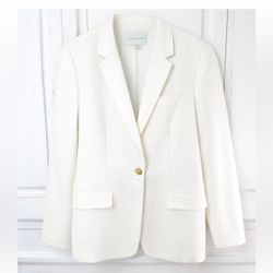 Adrienne Vittadini Ecru linen blazer single breasted single button sz medium 