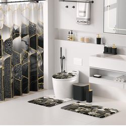 4 piece Bathroom Set with Shower Curtain and Rugs