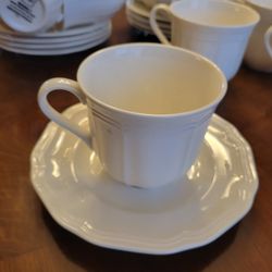 Mikasa Antique White Ultima HK China Cups Saucers Creamers