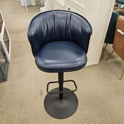 Modern Navy Blue Adjustable Swivel Bar Stool with Back & Footrest