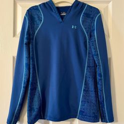 Blue Under Armour Hoodie ColdGear Embroidered Logo and Name Silky Soft Size Small