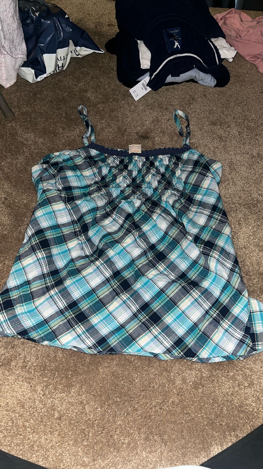 Faded Glory Blue Plaid Tank Top