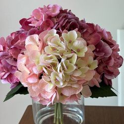 Elegant Pink & White Faux Flower in Glass Vase – New!