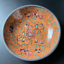 Vintage A.C.F. Japanese Porcelain Ware Pewter Encased Bowl Handpainted Hong Kong