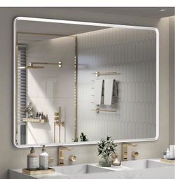 Brand new 55x40 Inch Silver Framed Mirror for Wall Silver Bathroom Vanity Mirror, Rounded Rectangle Mirror, Shatterproof, Anti-Rust, Silverish Painted