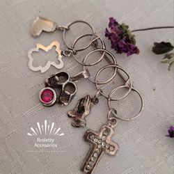 Sterling Silver 925 Antique Silver brooch with five charms for pregnancy protection. 