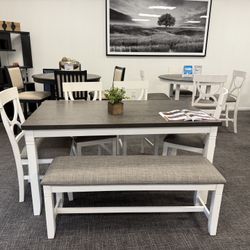 6pc Gray Dining Table + Bench Set - Free Delivery Promo 