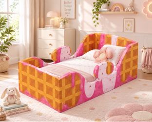 New weeonekids Toddler Bed, Child Bed for Kids with Extra Safty Broad, Standard Crib Size Toddler Bed, Certified Fabric Toddler Beds,Toddler Flood Bed