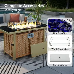 K&K 43 Propane Gas Fire Pit Table, 60000 BTU Rectangular Open Weave Wicker Fire Pit with Glass Wind Guard for Outside Patio Deck Garden Backyard - Ora