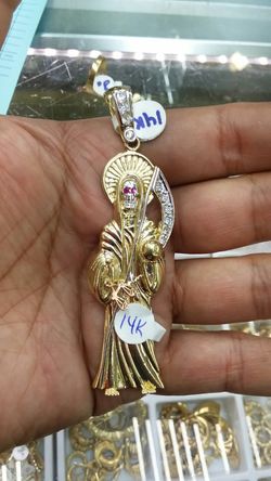 14k Gold santa muerte CZ 24.5grams