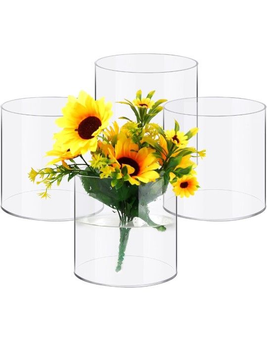 Qunclay 4 Pcs Acrylic Flower Vase Plastic Cylinder Vase for Centerpiece Decorative Clear Acrylic Cylinder Containers Break Resistant Round for Home Pa