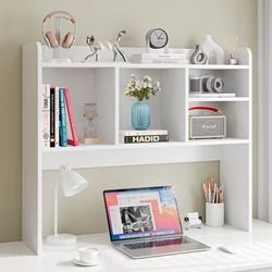 New Desktop Bookshelf Storage Tabletop Display Hutch 4 Shelves Freestanding Desk Organizer White