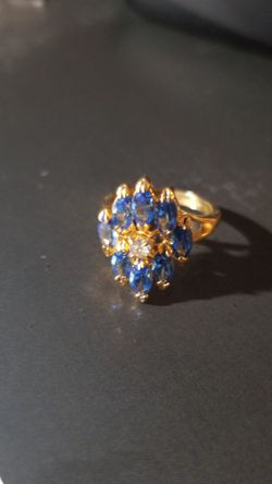 Blue Gem Gold Ring Size 7.5