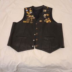 Black Leather Vest with numerous ride pins