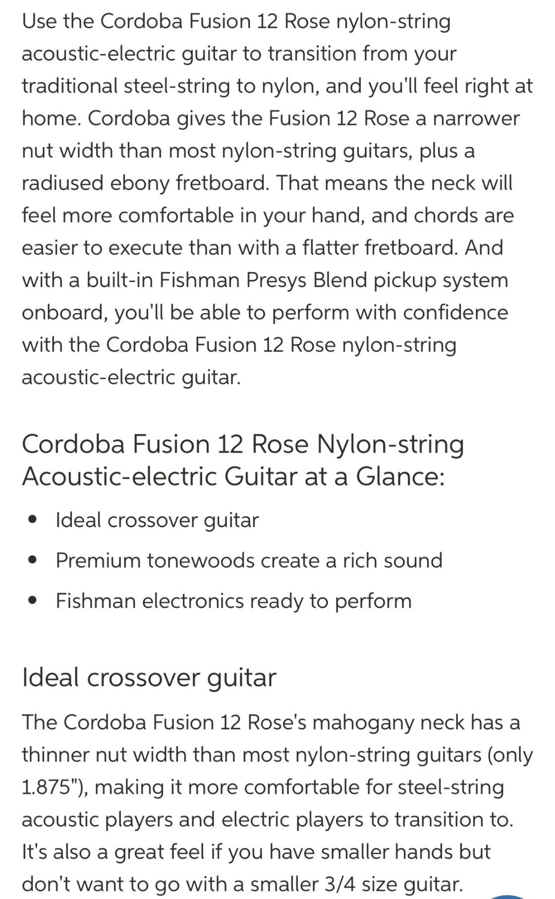 Cordoba Fusion 12 Rose II Acoustic-Electric Guitar, Rosewood Back, Spruce Top