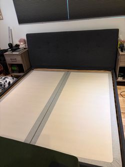 IKEA IDANÄS King Upholstered Bed Frame + LYNGÖR Foundations – Dark Gray