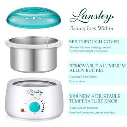 Lansley Wax Warmer Home Waxing Kit Electric Pot Heater w/ 4 Hard Wax Beans 10 Spatulas for Body Face Bikini Legs