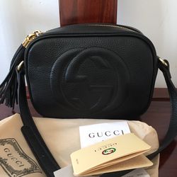 Authentic GUCCI Black Leather Cotton Camera Cosmetic Bag