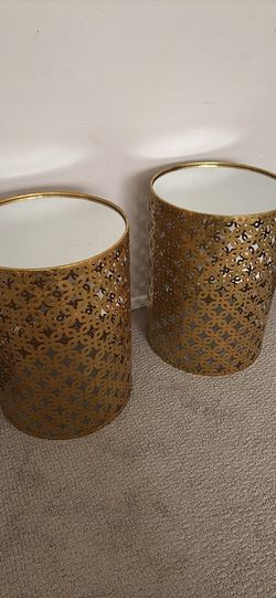 Pair of Gold Metal Lattice Side Tables with Mirrored Tops