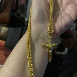 Gold Chains And Chain And Crucifix 22”-24”