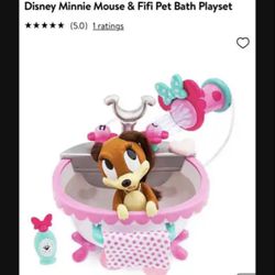 Disney World Minnie Mouse & Fifi Pet Bath puppy dog girl glitter pink bow bath towel nail brush 