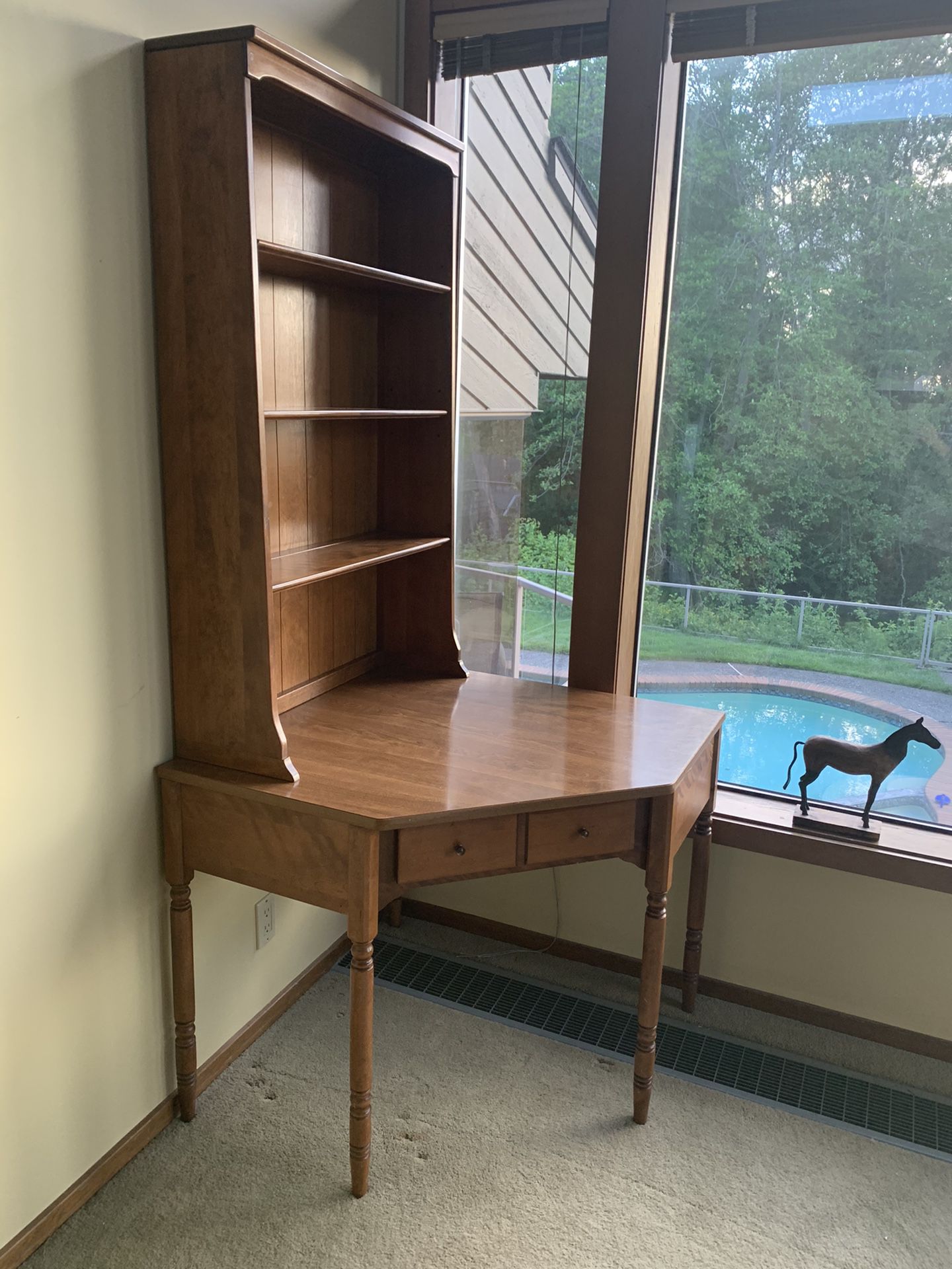 Ethan Allen Antique Wood Corner Desk with Bookcase