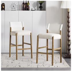 roomfitters Modern Solid Wood Bar Stools with Polyester Cushion, Minimalist Design, White Set of 2