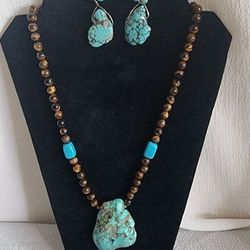 Turquoise crack tiger eye real stone necklace