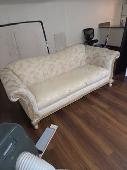 Victorian Style Cream Damask Sofa