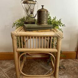 Small Vintage Pier 1 Boho Rattan Side Table or Plant Stand