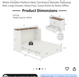 Full Size White Foldable Murphy Cabinet Bed
