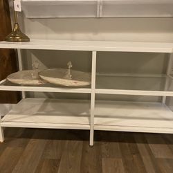 Short Standing White Metal And Glass Shelf