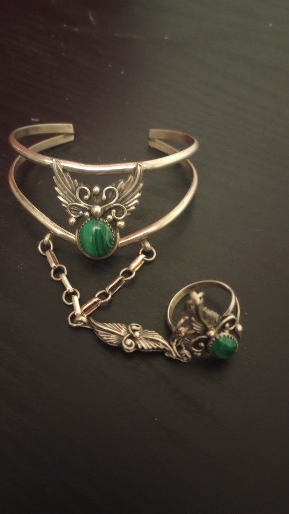 Sterling Turquoise Indian Link Bracelet Ring