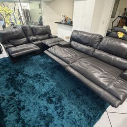 Beautiful Grey Gray Leather Sofa Couches Sectional Recliner Modern Contemporary 