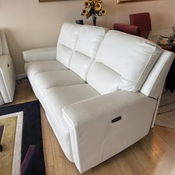 Cream, Leather Electric Reclining Loveseat , and  Sofa  4 Recliners 