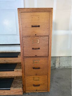 Vintage Solid Oak 4-Drawer File Cabinet