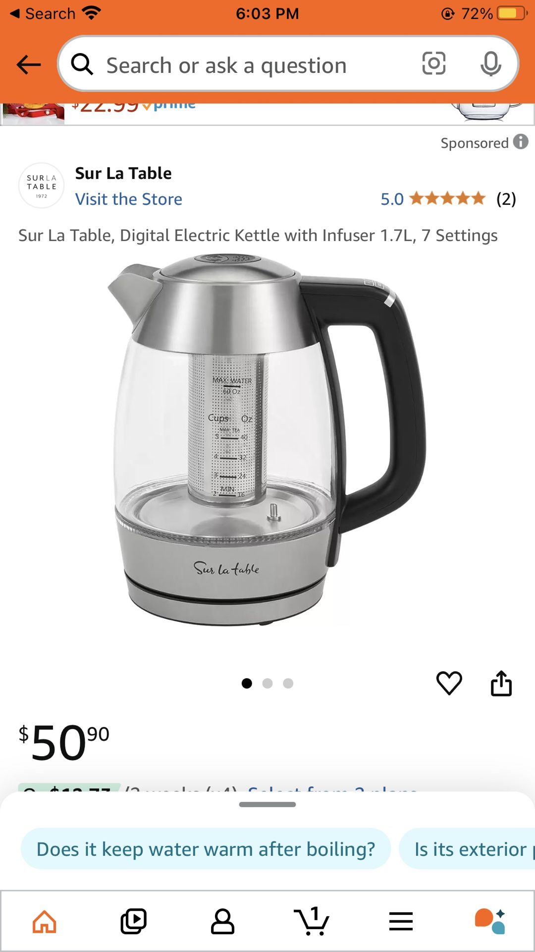 Sur La Table, Digital Electric Kettle
