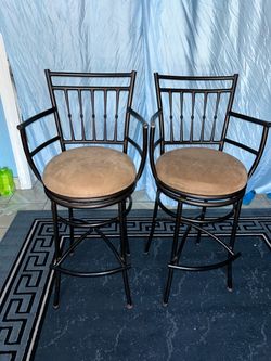 Set of 2 Metal Swivel Bar Stools with Arms