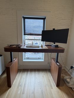 Beautiful Hulala Home wooden electric sit/stand desk in acorn color